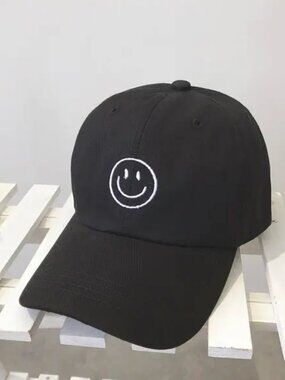 Smile Baseball Cap. Black and White Smiley Baseball Hat.